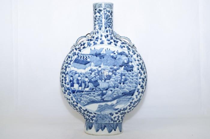 Late 19th C. Chinese Blue&White Moon Flask Vase