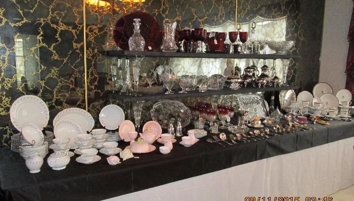 Sets of China, Crystal, Silver Plate items