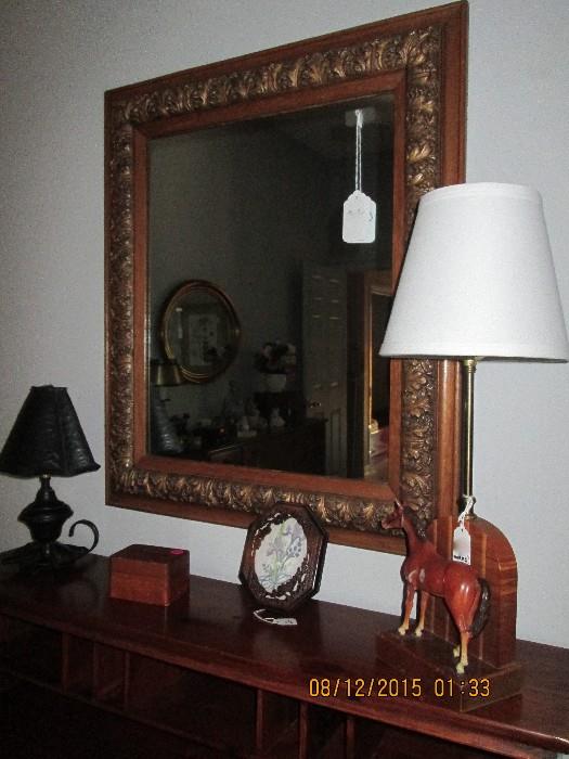 Vintage horse lamp, gorgeous antique mirror