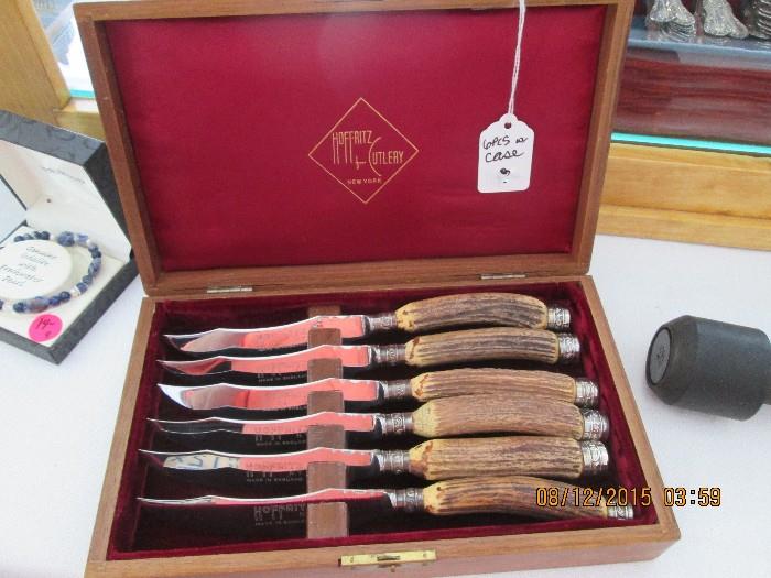 Hoffritz boxed set of antler handle steak knives