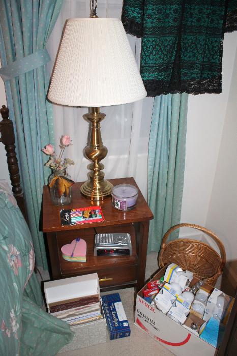 Nightstand, brass lamp, and more!
