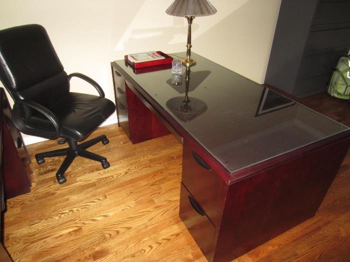writing / executive desk, leather high back chair