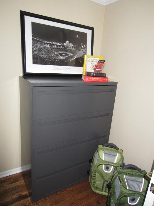 grey file cabinet, high sierra backpacks