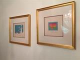 Signed Peter Max limited edition serigraphs, nicely framed, bright colors, 1976