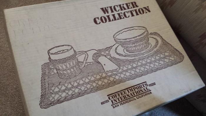 4 place setting wicker collection never removed from box circa 1970