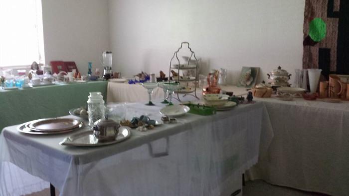 much misc vintage, crystal, glass, dishes, kitchenwares