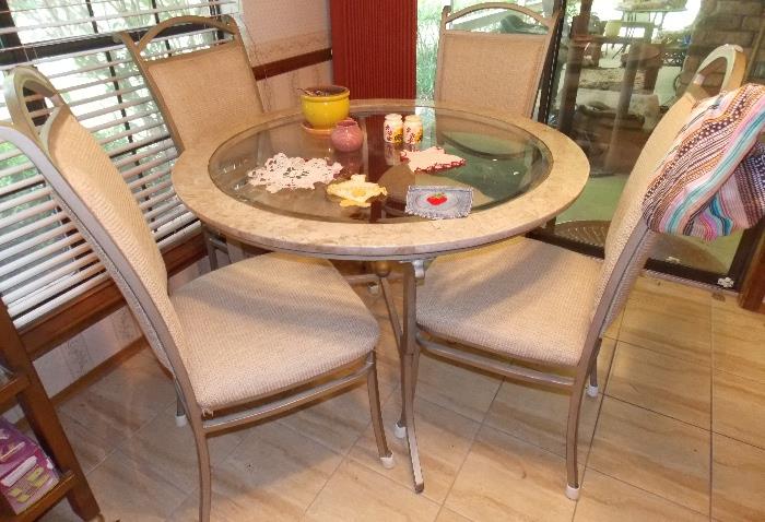 Marble/metal/glass breakfast table and 4 chairs
