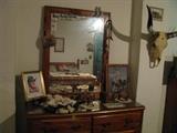 Eastern cedar dresser with mirror. Autographed picture of Roy Rogers.