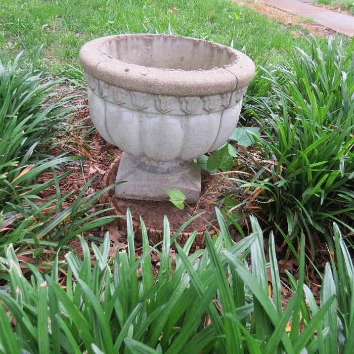 One of two stone planters