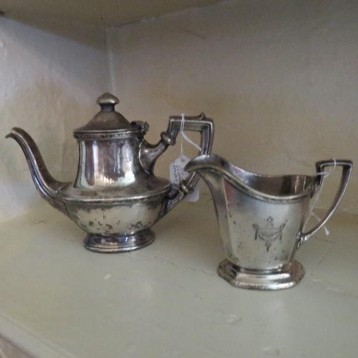 Silver Soldered Pick & Company Teapot and Silver Soldered Muehlbach Hotel Reed & Barton Creamer