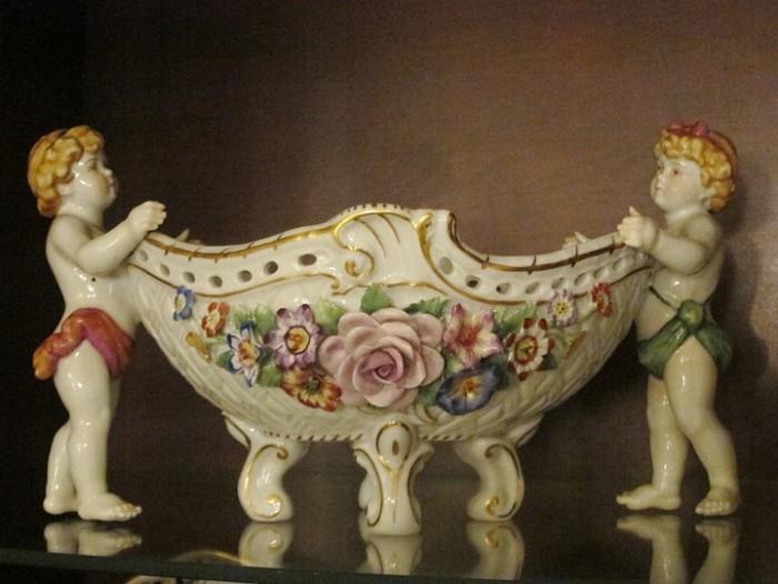 Von Schierholz hand-painted porcelain console bowl with putti.