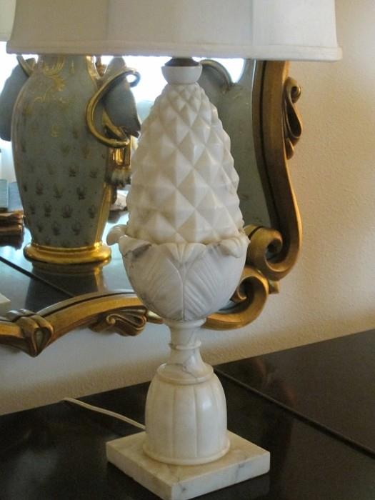 Vintage pineapple-carved alabaster vase.