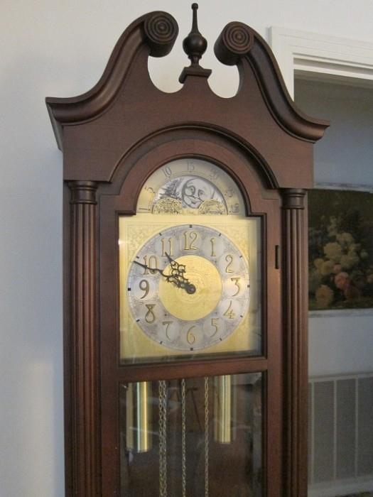 Vintage Colonial moon-phase grandfather clock.