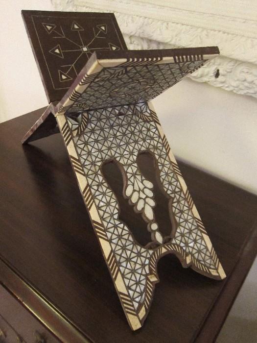 19th century quran stand (or rihal) with inlaid mother-of-pearl and bone.
