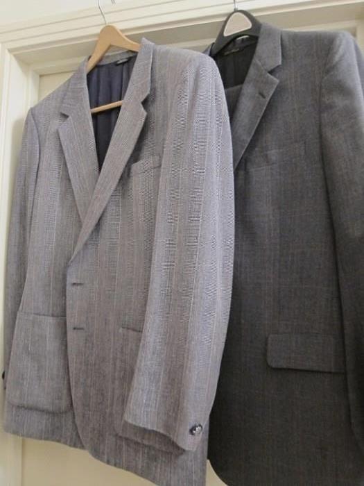 Large collection of men's fine suits and sport coats (Harold's, Walter Pye's, Sakowitz, etc.). Appear to be about size 44.