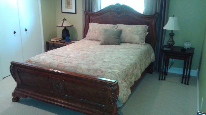 Carved Walnut Queen Bed