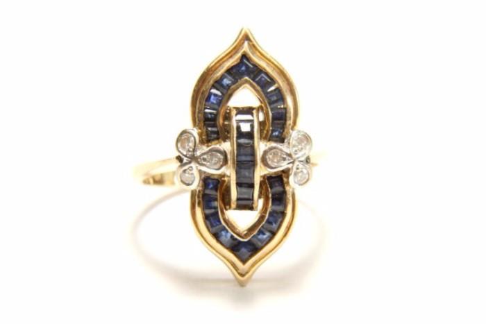 Lot #162 14k Gold Sapphire Diamond Ring