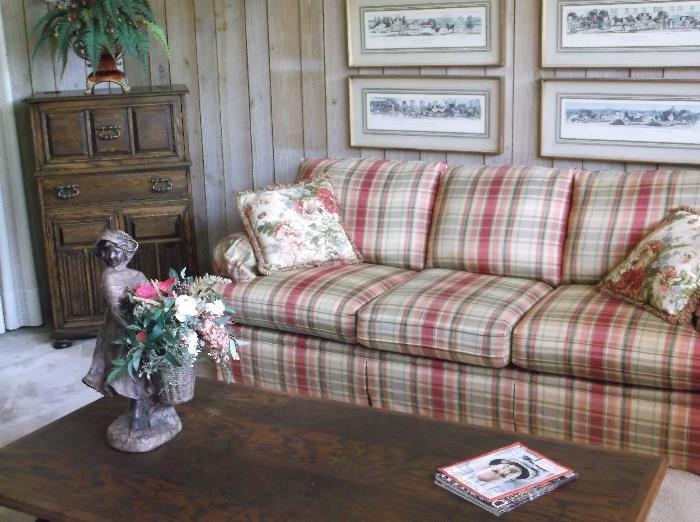 One of two plaid sofas by Bancroft and Bliss