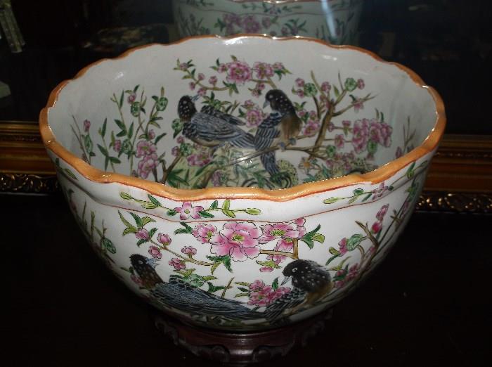 Large porcelain bowl with birds
