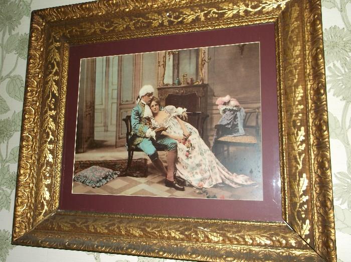 Colonial couple print in nice antique frame
