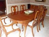 Henkel Harris Queen Anne Cherry Dining Room Table, six chairs, pads.  Table has three leaves and opens to 100".  Like New condition.