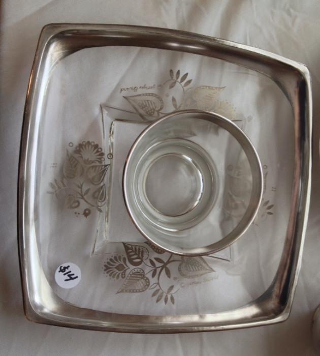 Sterling Silver Flashed Antique Flashed Glass Serving Dish