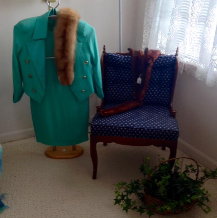 Vintage Chair, Fashions and Fur Pieces