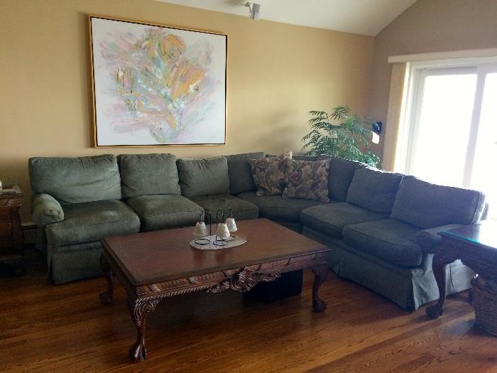 Living room sectional, table, art