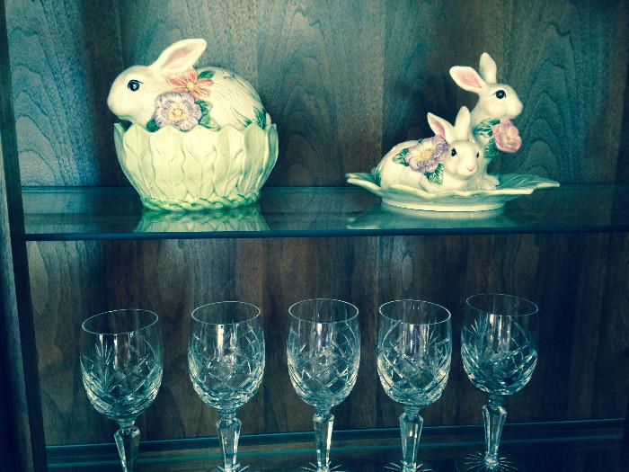 Fitz and Floyd and Wedgewood crystal wine glasses