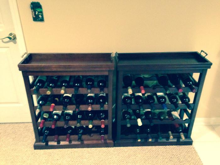 Wine racks with removable serving trays