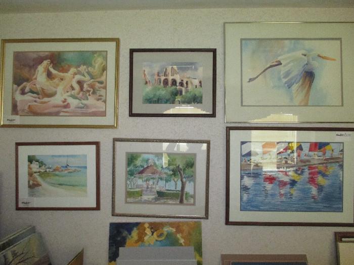 The Gallery, Water Colors with local subjects and from around the world.