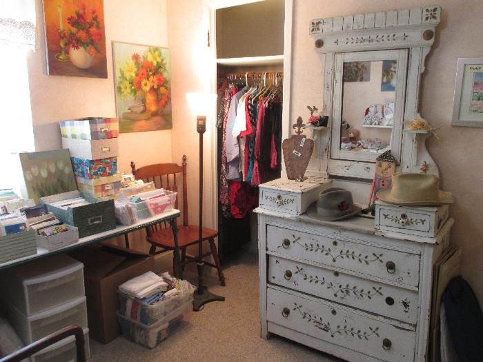 Shabby Chic East Lake Style Dresser. Also in this room are greeting cards, hand crafted and store bought.