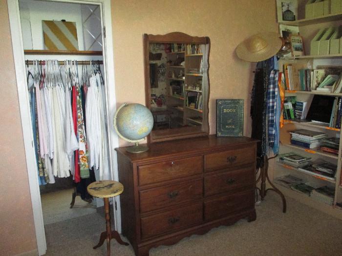 Dresser, Needs Some TLC, Coat Rack and Tableclothes In The Closet