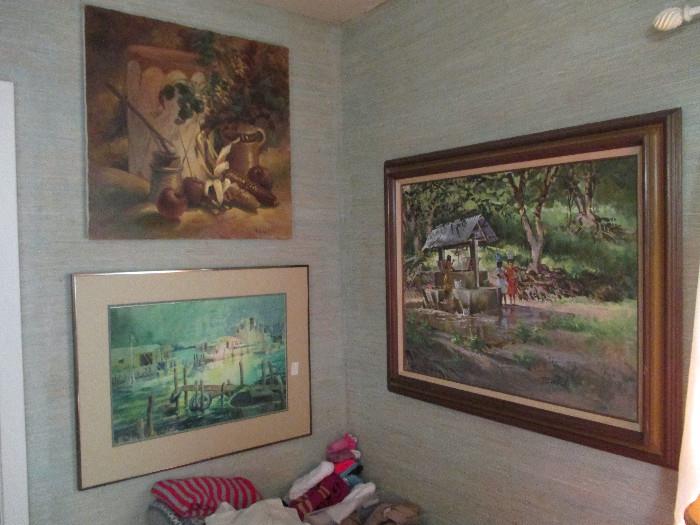 The two paintings on the left are painted by Barbara.  The one on the left is painting by Steve Russell from Rockport.