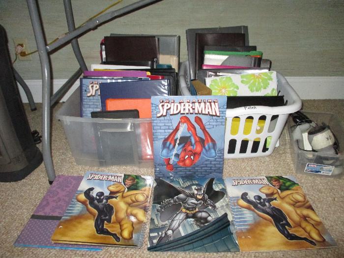 Do you need some binders to get organized.  We have at least 6 tubs full of different sizes.  We also have some neat Spiderman and Batman Folders.