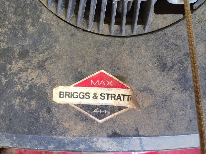 Briggs & Stratton tag on push mower--no wonder it still works!
