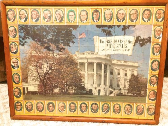 Vintage U.S. Presidential puzzle, framed