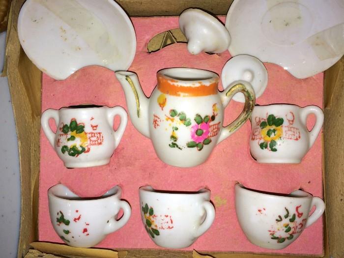 Vintage painted tea set in original box, Japan