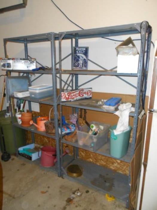 metal shelf units are for sale, plant potts, painting supplies