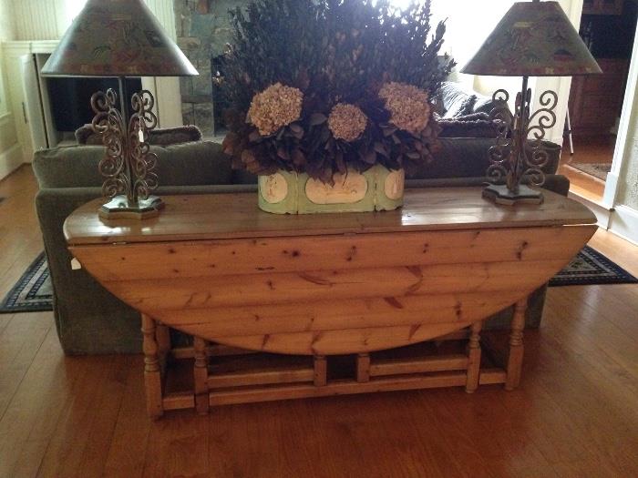 Large pine gateleg console/dining table