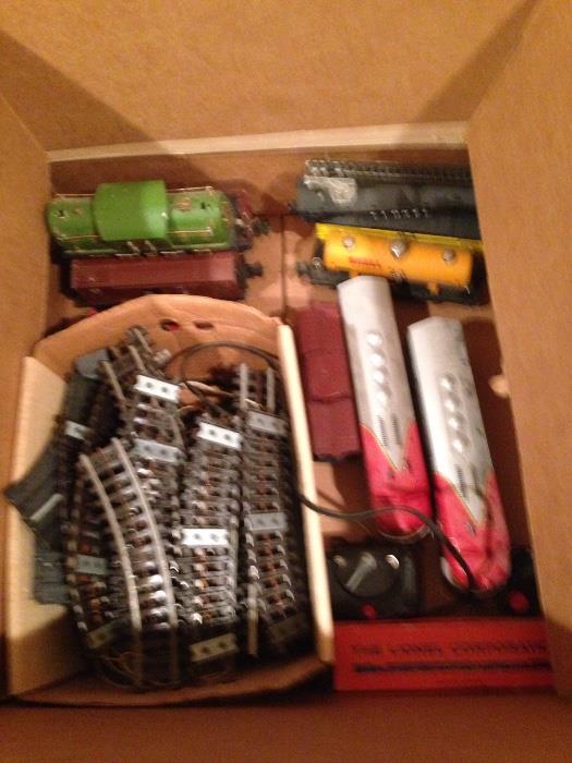 Lionel train set (four cars from 1920s; others from 1950s)