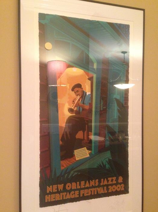 Signed Wynton Marsalis New Orleans Jazz Festival also signed by artist Paul Rogers