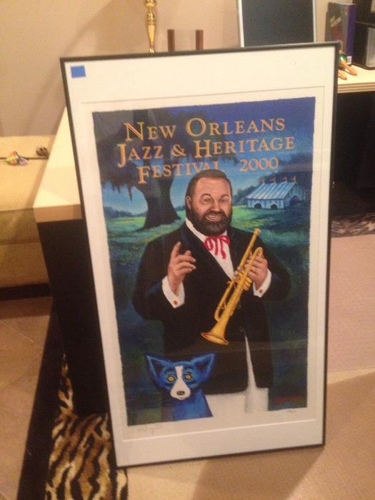New Orleans Jazz Festival poster  of Al Hirt with Blue Dog signed by artist George Rodrique