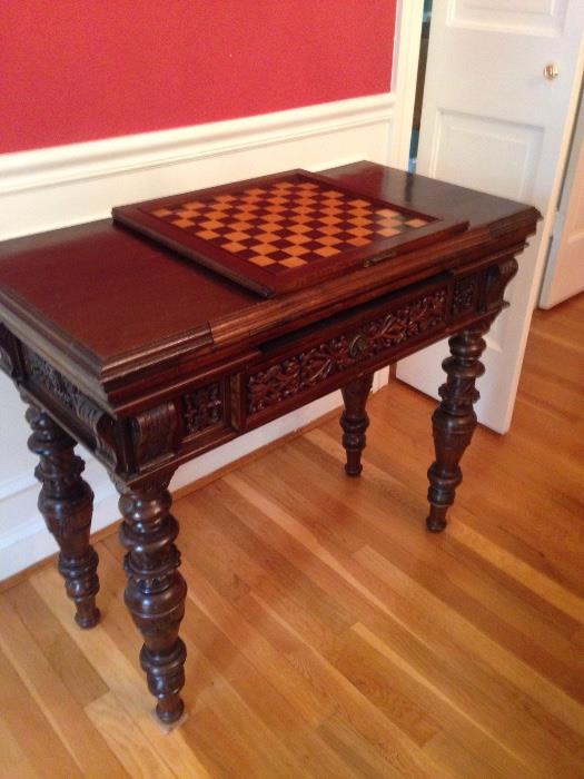 19th C. games table with tilt top
