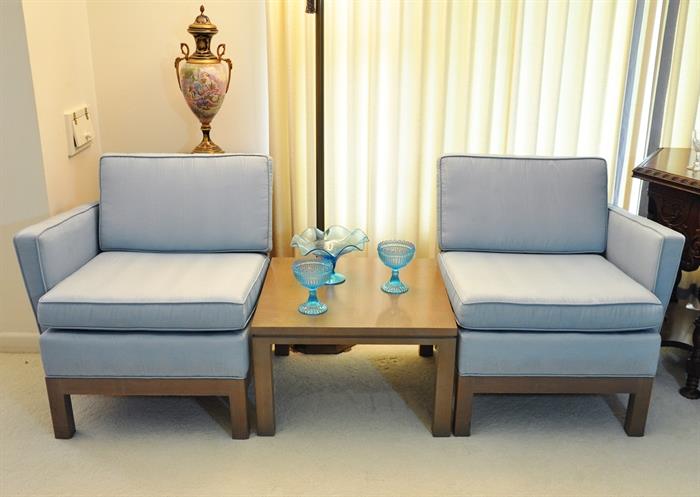 2 midcentury modern chairs and a table purchased in 1950, over 15 pieces from the same furniture collection produced by Sligh Furniture of Grand Rapids, Michigan