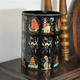 Very retro waste basket - it is made of glass reverse painted tiles.