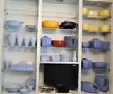 Hard to believe how perfect and clean the collection of Hall China refrigerator ware is.  Pieces were made for Westinghouse, Hotpoint, Coldspot, GE and Montgomery Ward.  There is also Jeannette Delphite glass.