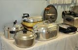 More appliances and cookware - Club aluminum, Wagner Magnalite large roaster with racks, Sunbeam electric crocker pan with regular top and a broiler top, pressure cooker