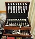 Do you have a large family or do large dinner parties?  This is a Reed and Barton service for 24!  Pattern is Kings.  It is a very heavy silver plate.  There are additional pieces like seafood forks and iced teaspoons and a large number of serving spoons and ladles.