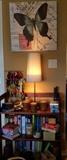 Bookcase, Books, Handmade Vintage Ornaments/Fridge Magnets, Candles